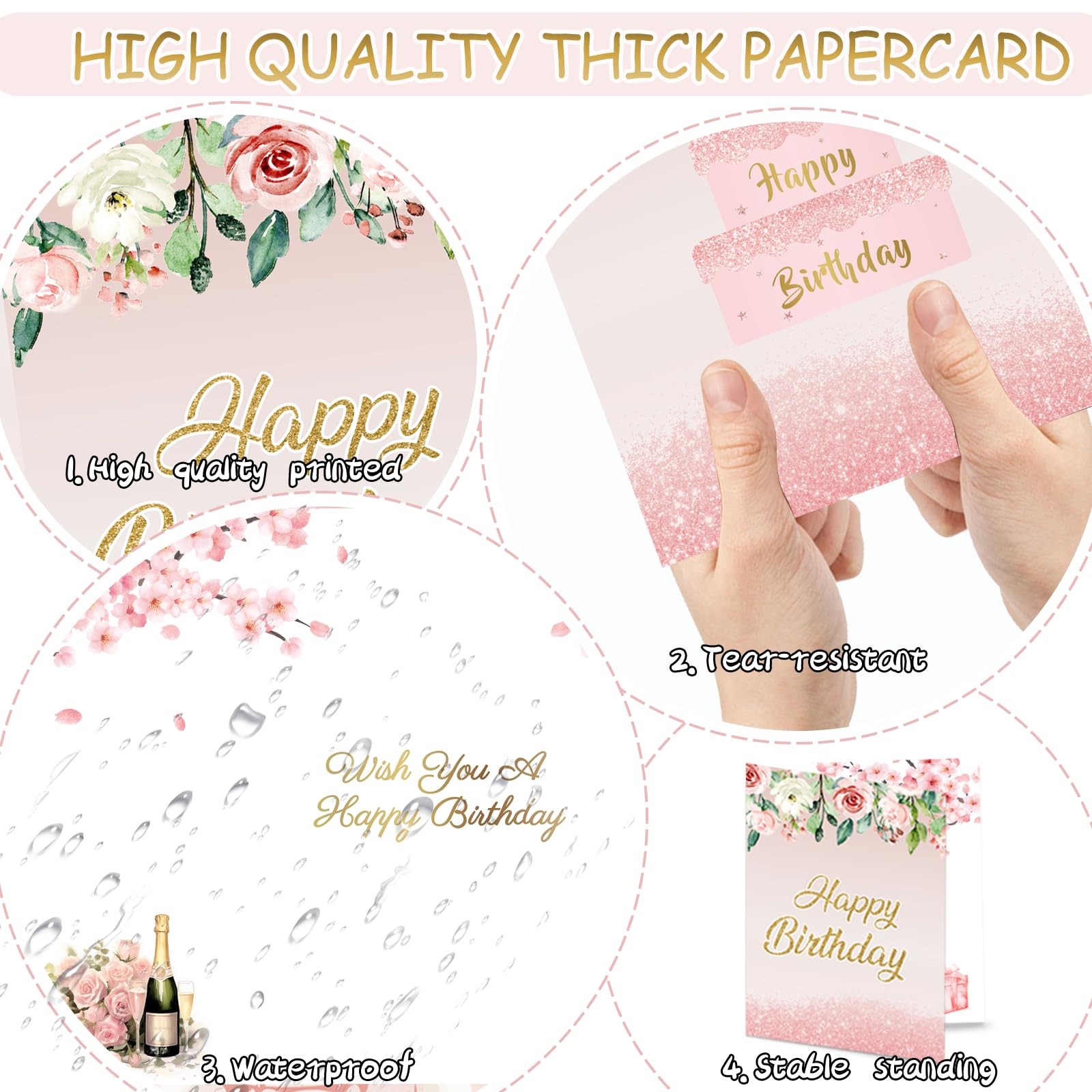 SULICRE Giant Birthday Card with Envelope, 22 x 22 x 14 inches, pink flower