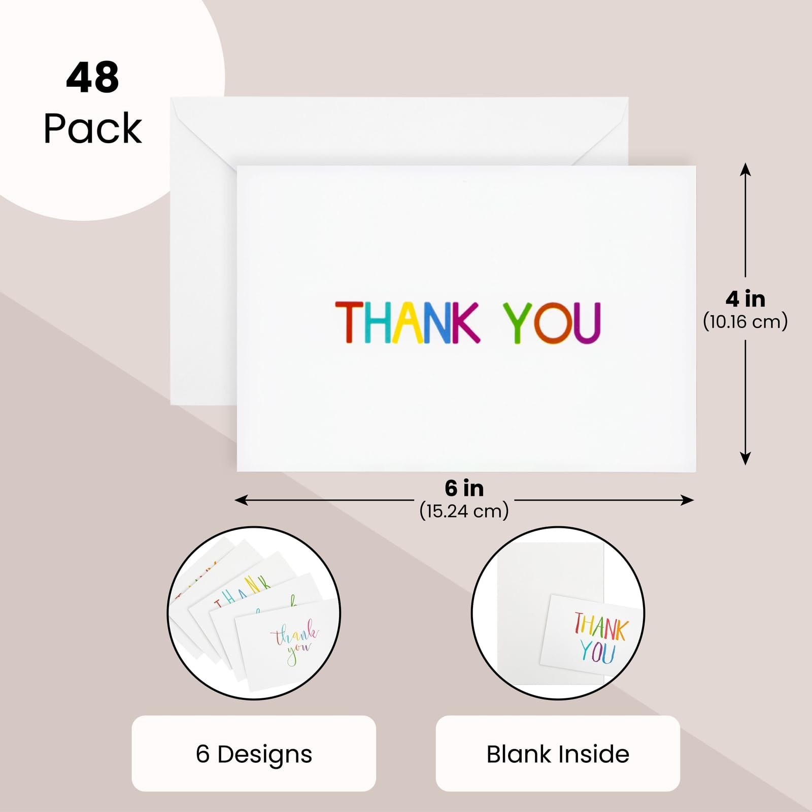 Juvale Thank You Cards with Envelopes – Bulk Blank 48-Pack, White