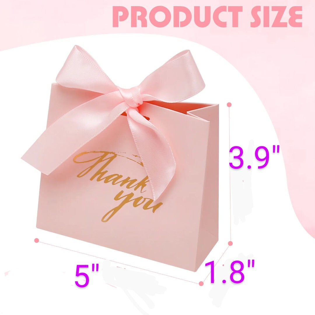 24 Pc Thank You Small Gift Bags Treat Boxes Party Favor w/Ribbons Pale Pink Gold