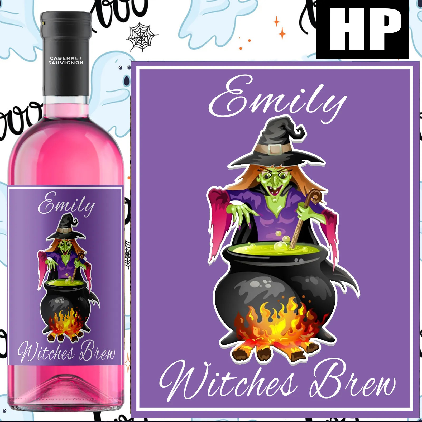Personalised Witches Brew Bottle Label Custom Name Halloween Wine Sticker Gift
