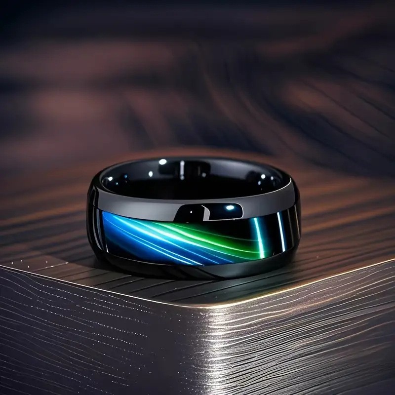 Men-Women Stainless Steel Ring Blue Tiger Eye Stone Patch Black Jewelry Size7-13