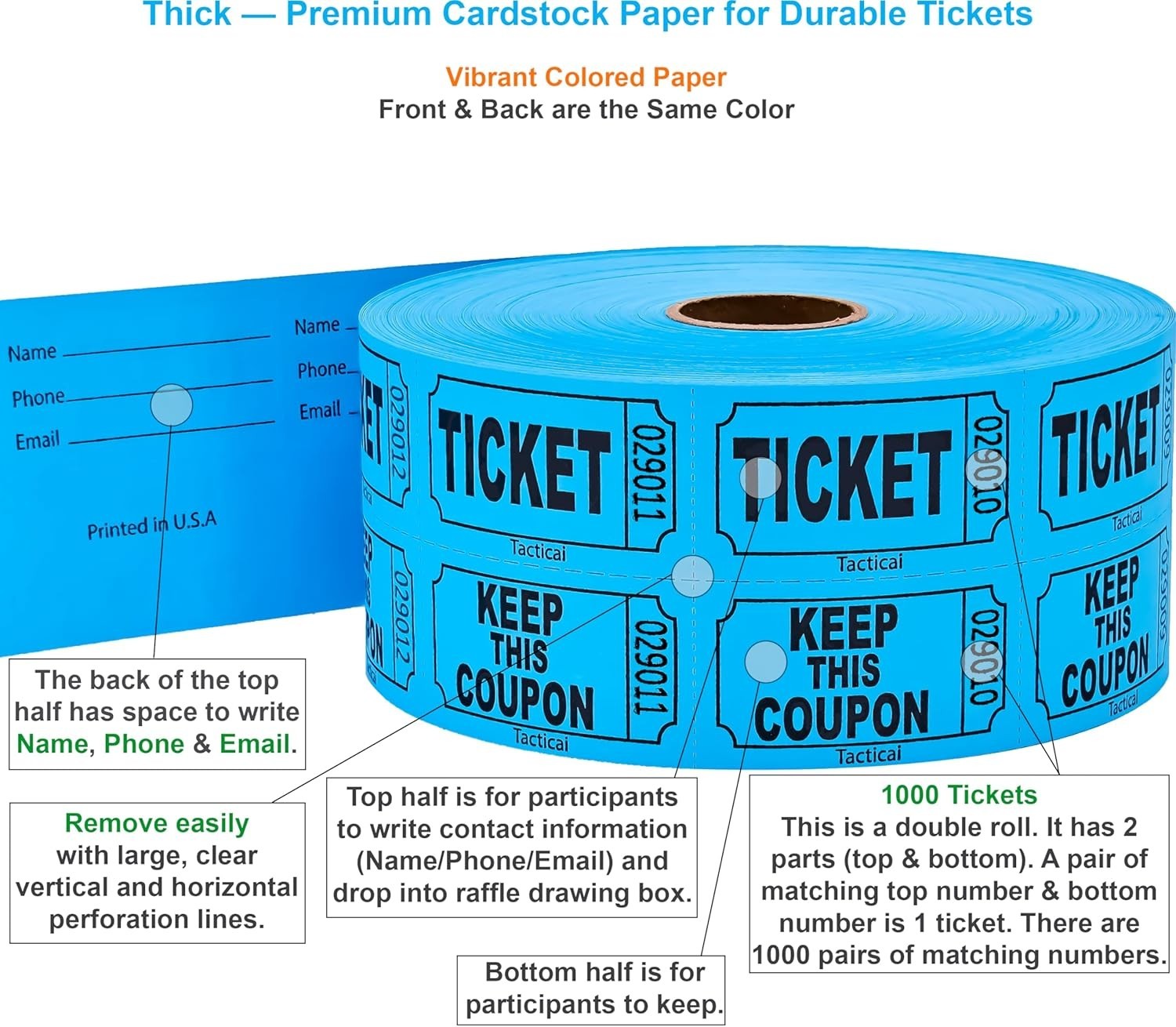 Vibrant Blue 1000 Raffle Tickets – Perfect for Events, Rewards & Fundraising