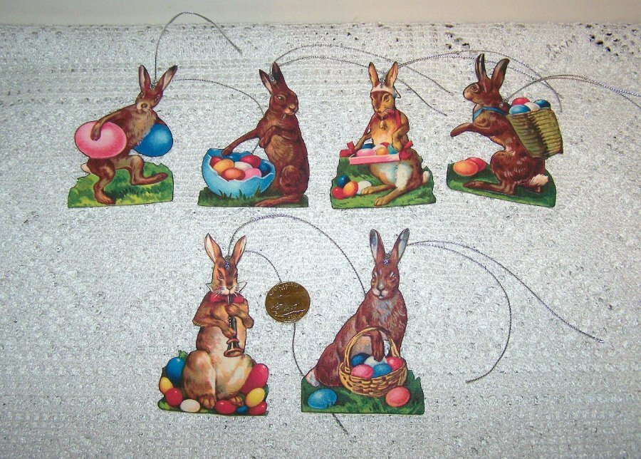 6~Easter~Vintage~Primitive~Hare~Bunny~Fussy Cut~Linen Cardstock~Gift~Hang~Tags