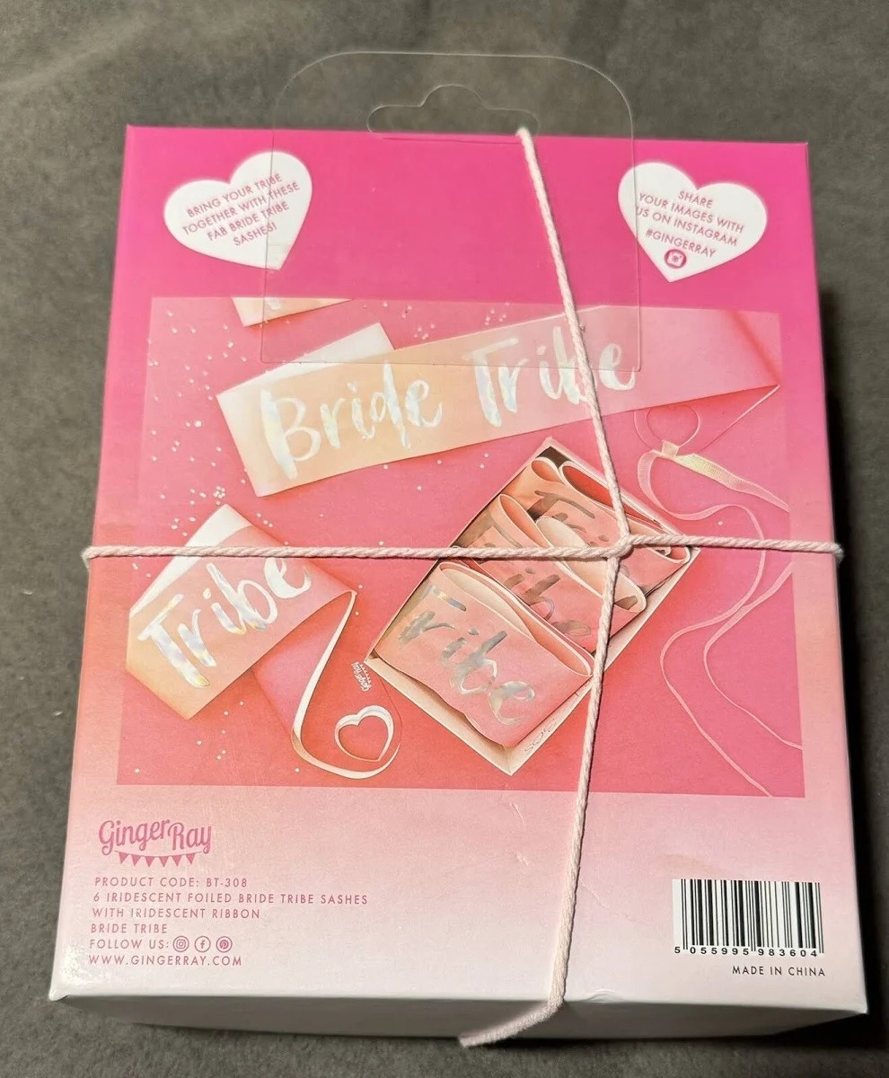 Ginger Ray 6 Bride Tribe Sashes wedding bride party decoration iridescent pink