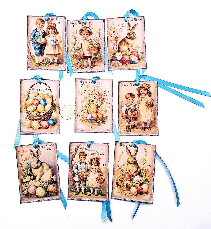9-Easter-Vintage-Spring-Ephemera-Junk Journal-Linen Cardstock-Gift-Hang-Tags