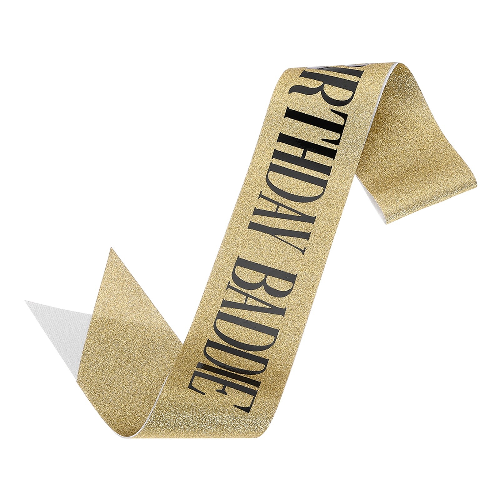 Birthday Baddie Sash with Pin Black Lettering for Party, Gold