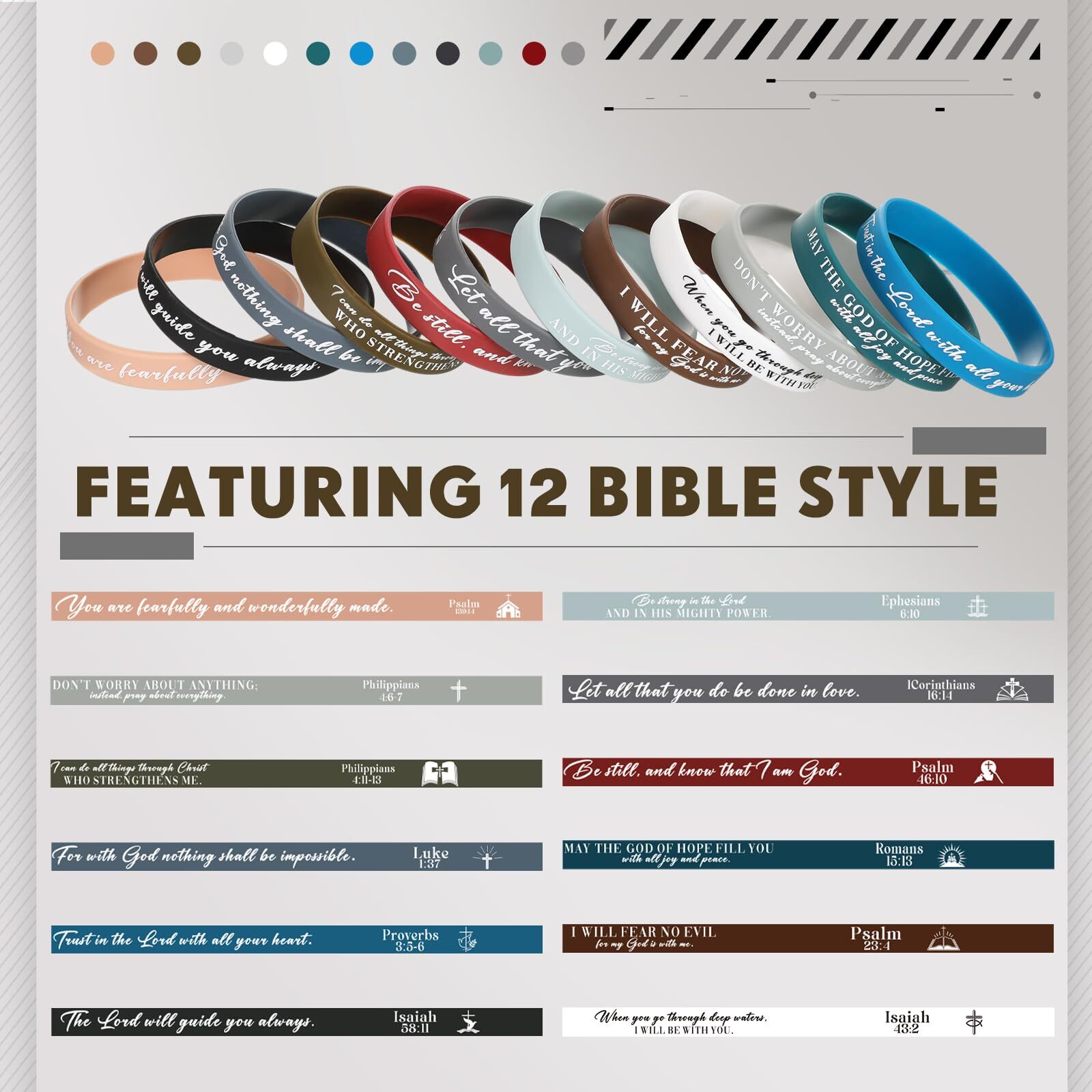 24Pcs Religious Silicone Bracelet Bible Verse Wristbands for Men Women