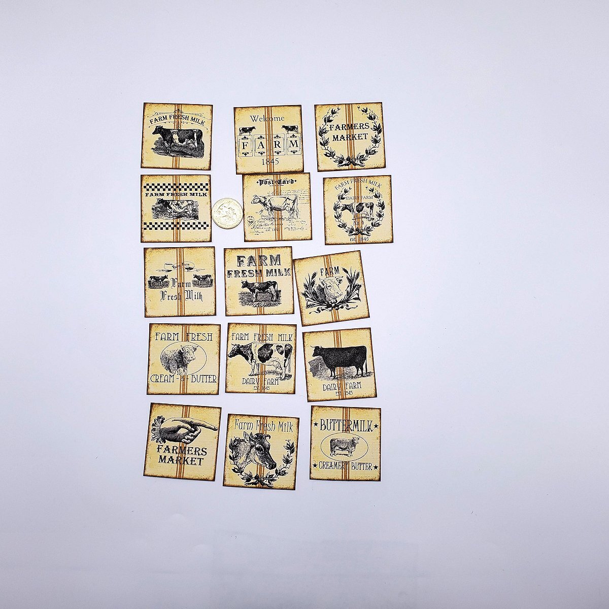 15-Farmhouse-Dairy-Milk-Cow-Handmade-Prim-Linen Cardstock-Farm-Labels-Stickers