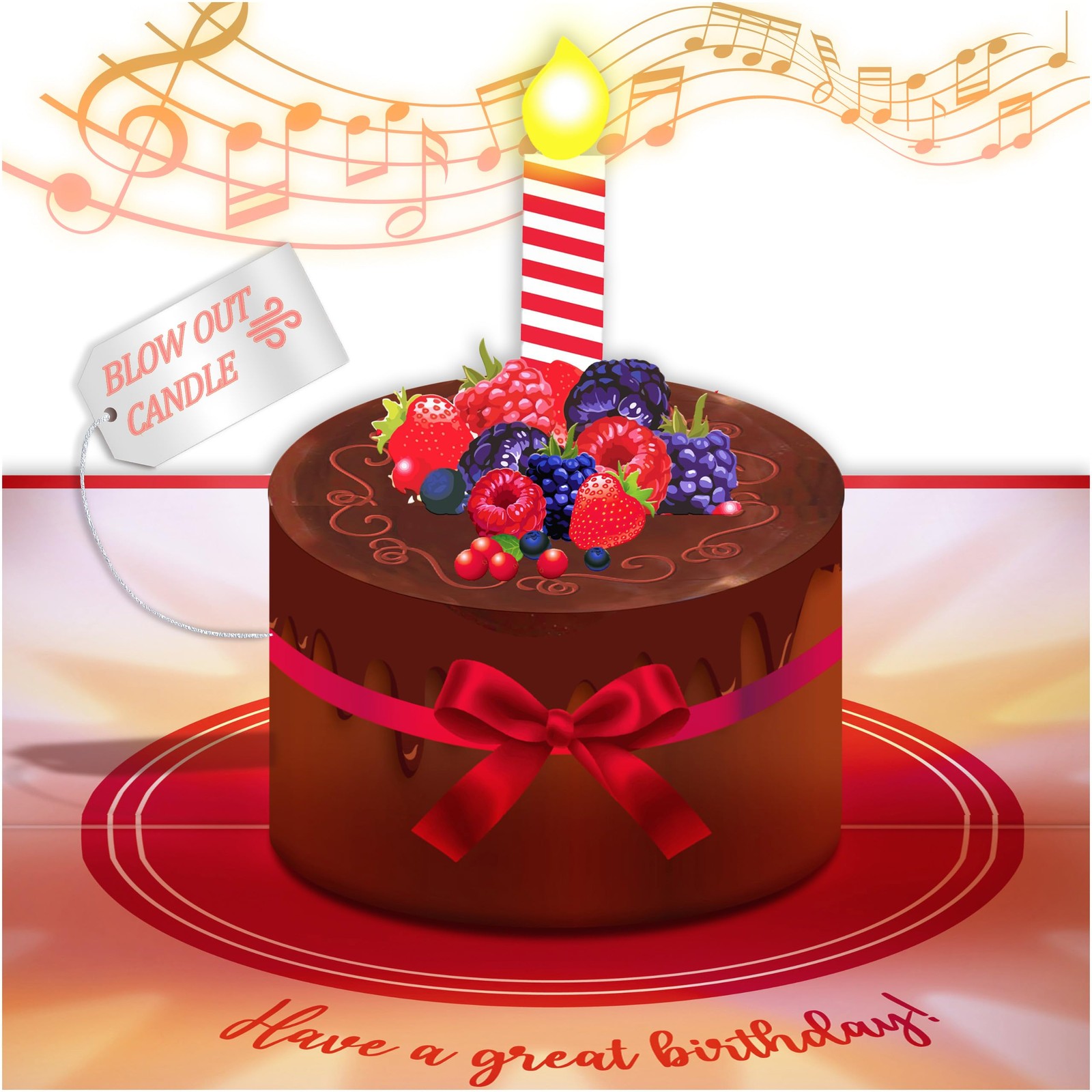 100 GREETINGS Birthday Cards with Lights & 8.25 x 6 inches, Chocolate Cake