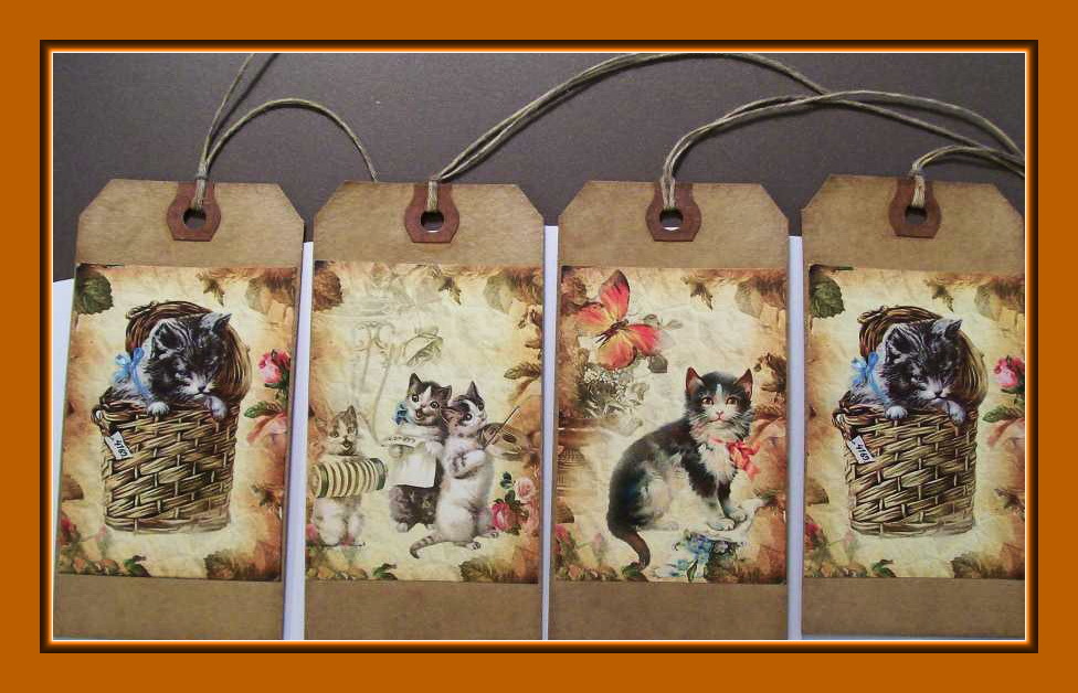 PLAYFUL KITTEN AND CAT HANG TAGS – SET OF EIGHT – ADORABLE – PRIMITIVE