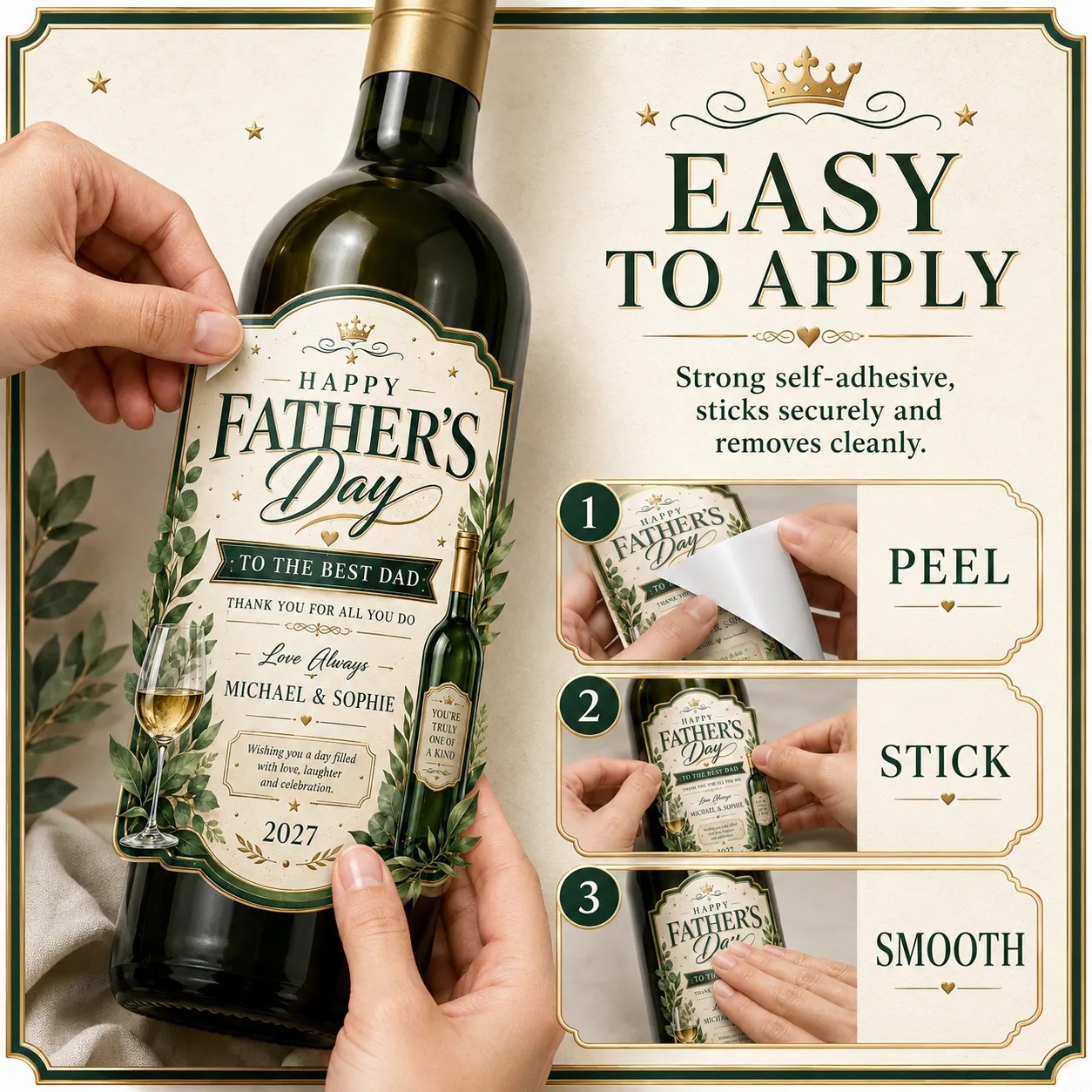 Personalised Father’s Day Bottle Label Sticker Gift for Dad Wine Champagne