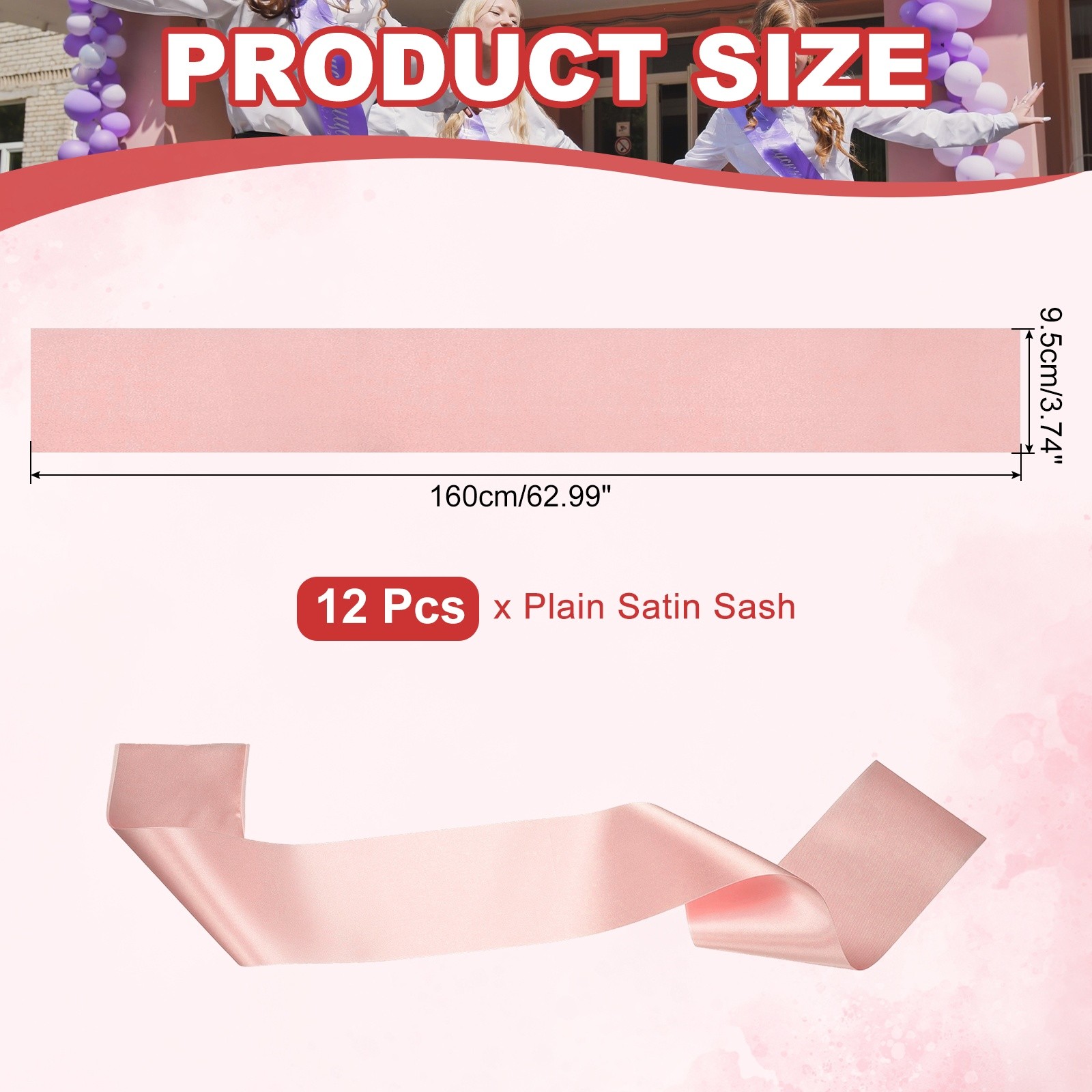 Satin Sash, Blank Sash Pageant Ribbon for Party Wedding 12 Pack & Rose Gold