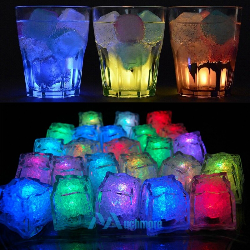 (24 Pcs) LED Glow Ice Cubes Rainbow Light Up Flashing Party Rave Wedding Decor