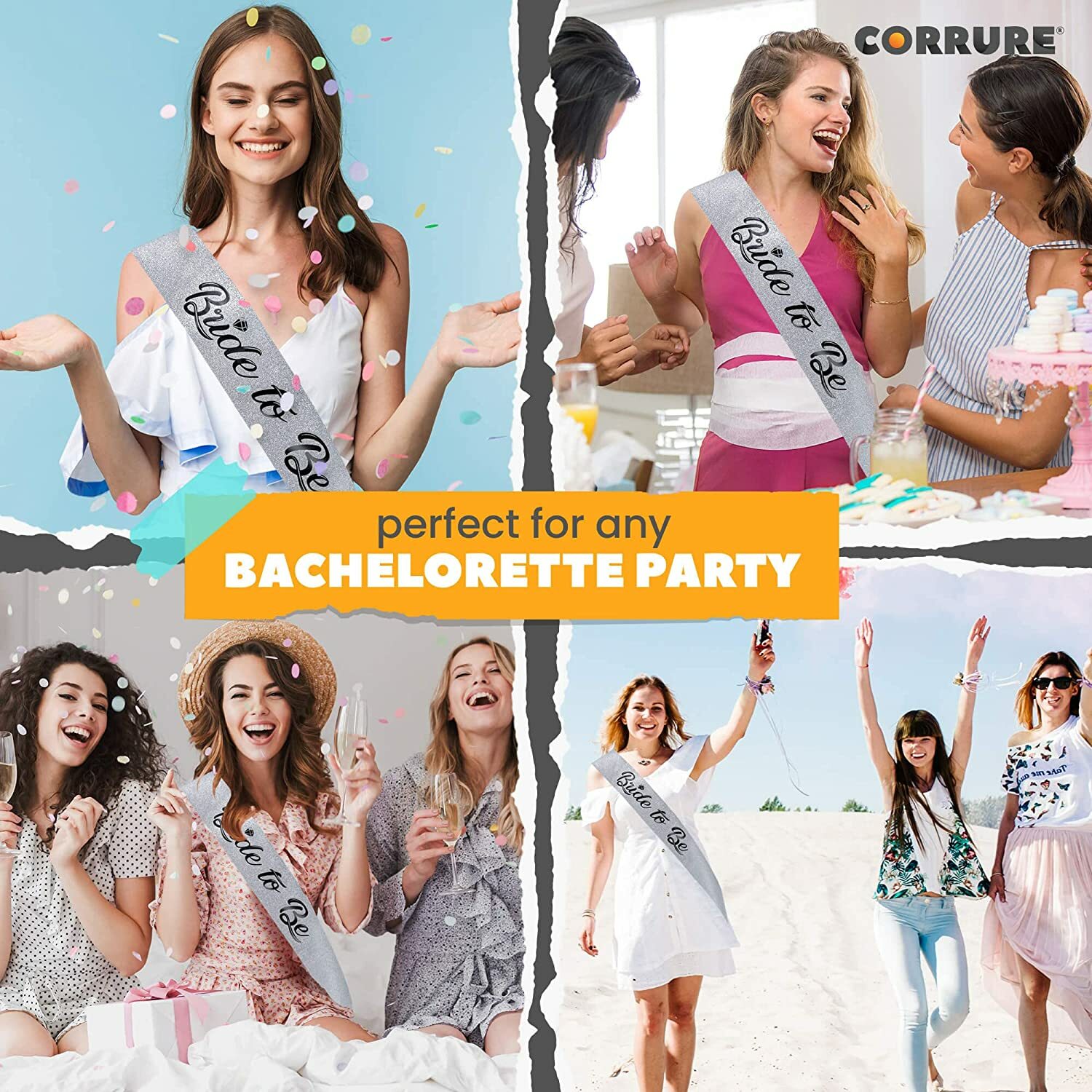 ‘Bride to Be’ Sash for Bachelorette Party – Bridal Shower Silver Glitter Sash