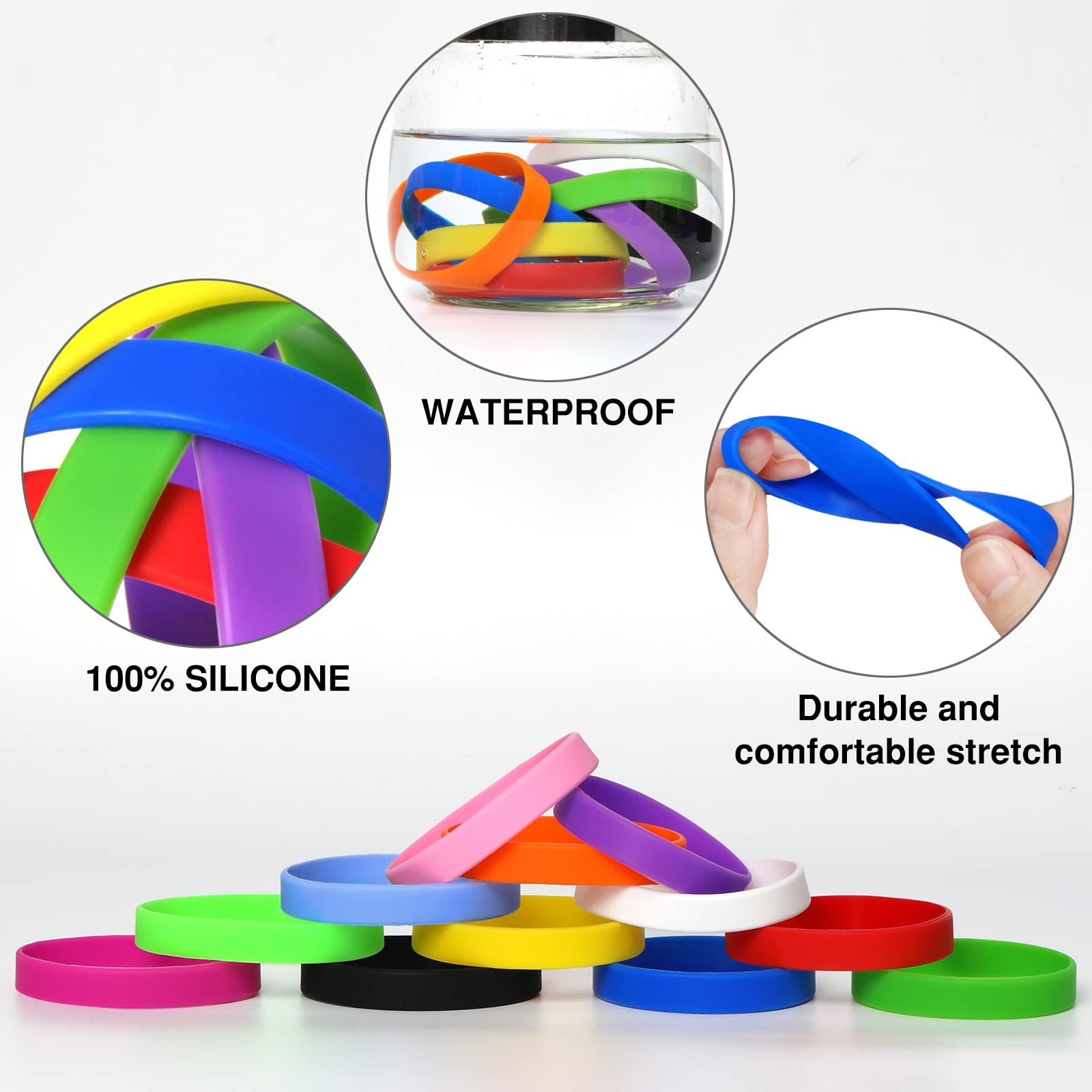 50 pcs Orange Silicone Elastic Wristbands, 8 inch Wrist bands Wholesale Bulk …