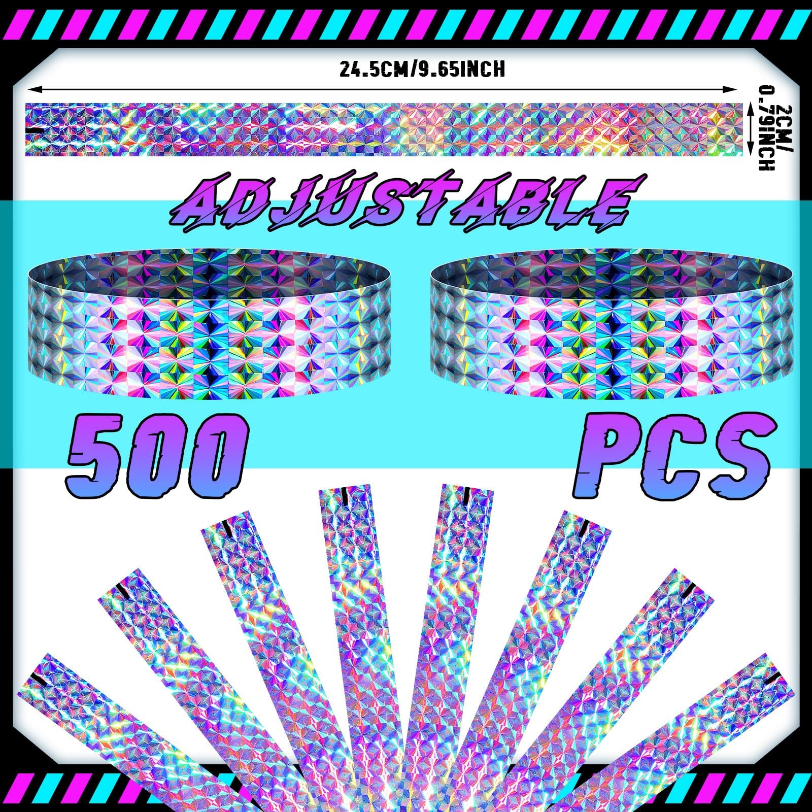 500 Pcs Holographic Plastic Wristbands Waterproof Wristbands for Events Neon …