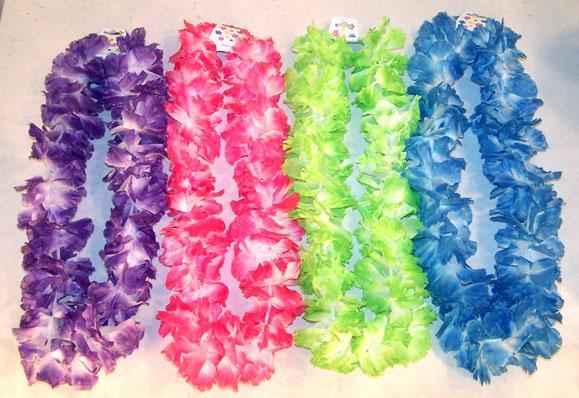 4 DELUXE ASSORTED FLUFFY HAWAIIAN FLOWER LEIS luau party supplies lei beach NEW