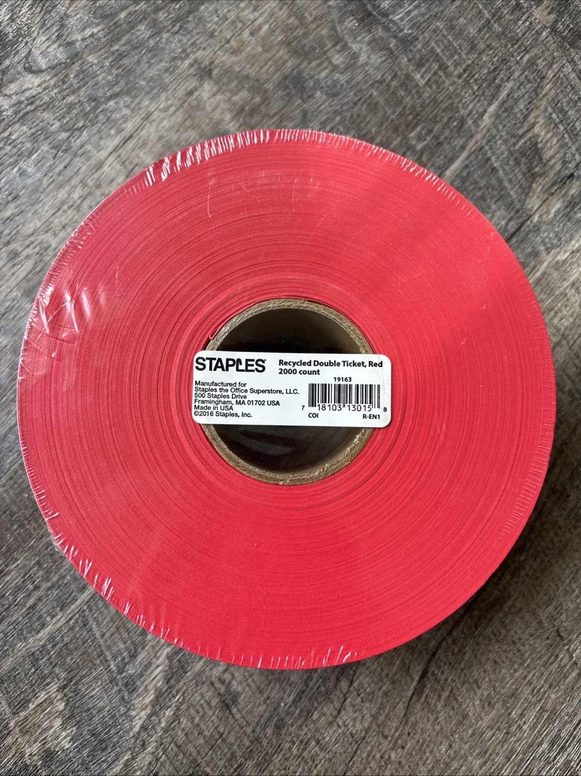 Staples Recycled Double Ticket, red 2000 Count