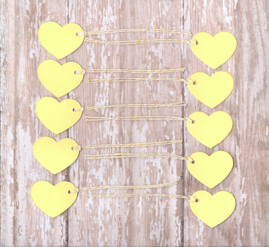 50 Yellow Heart Shaped Gift Tags – Wedding Party Favor Valentines Price Labels