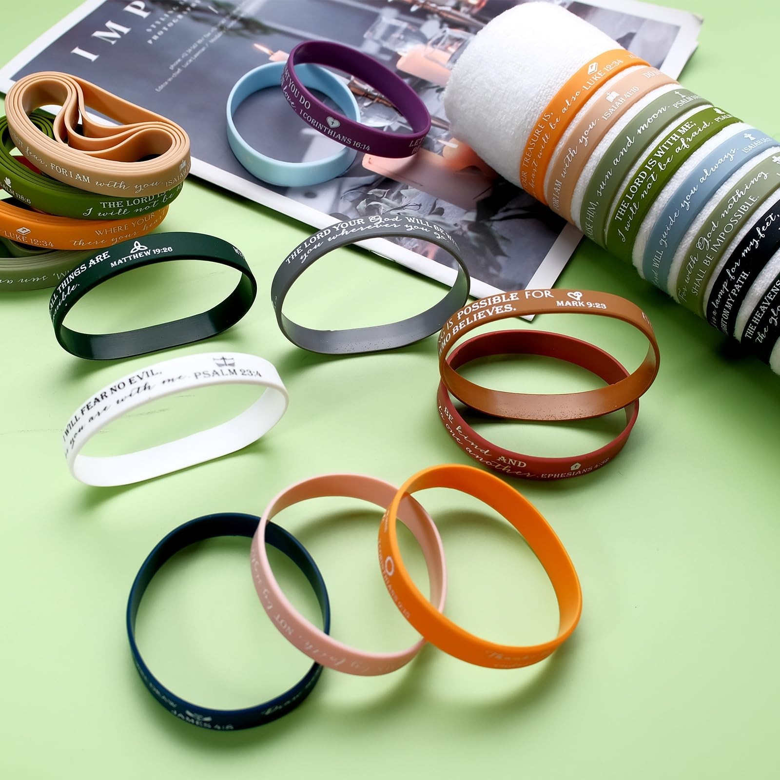 300 Pcs Religious Silicone Wristbands Bulk 15 Colors 20 Styles Bible Verse Br…