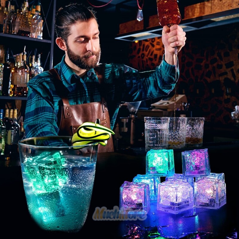 4-40Pcs LED Ice Cube Night Lights Multi Color Flash Liquid Sensor Drinks Decor