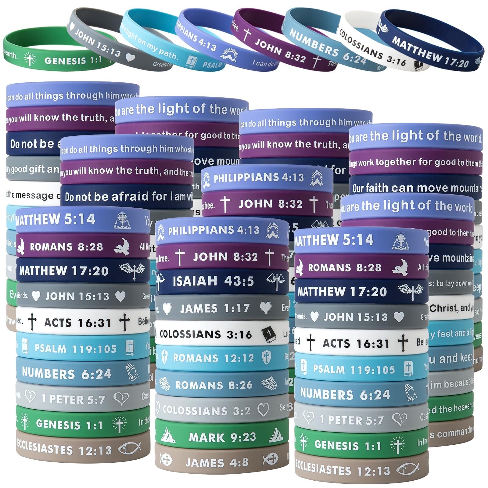 100 Pcs Religious Silicone Wristbands Bible Verse Rubber Bracelets for Men Women