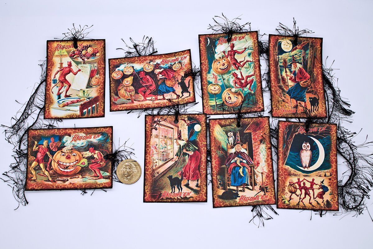 10-Halloween-Vintage-Handmade-Witch-Devil-Parties-Linen Cardstock-Gift-Hang-Tags