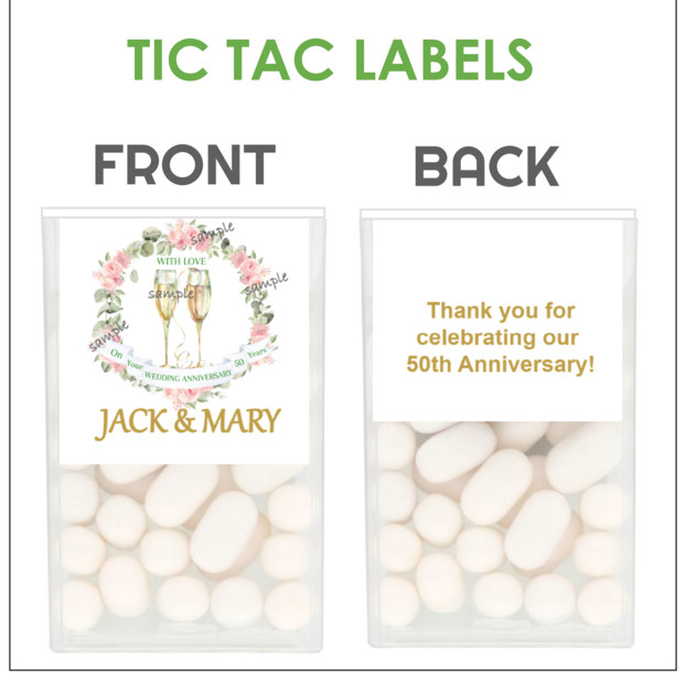24 50TH GOLDEN WEDDING ANNIVERSARY TIC TAC Labels Personalized FAVOR GIFT CANDY