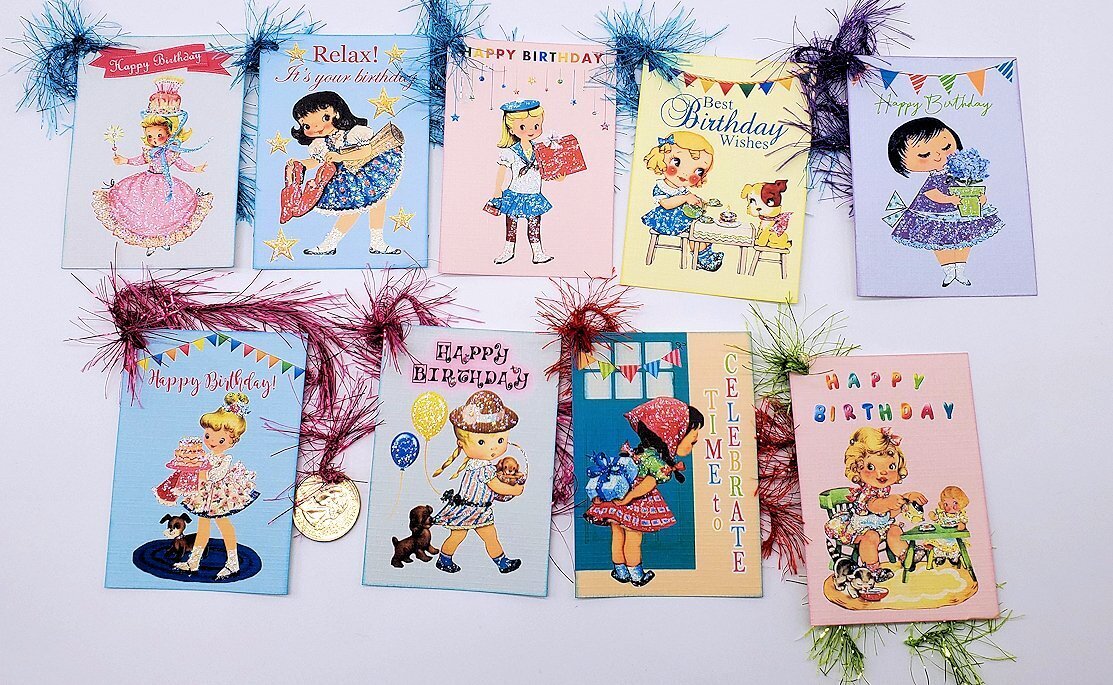 9~Birthday~Handmade~Retro~Glitter~Linen Cardstock~Gift Tags~~Crafts~Parties