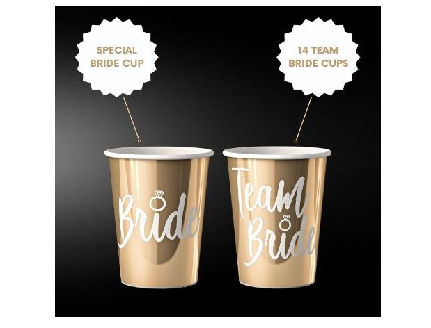 Team Bride Bachelorette Party Cups in Metallic Gold, 15 Count