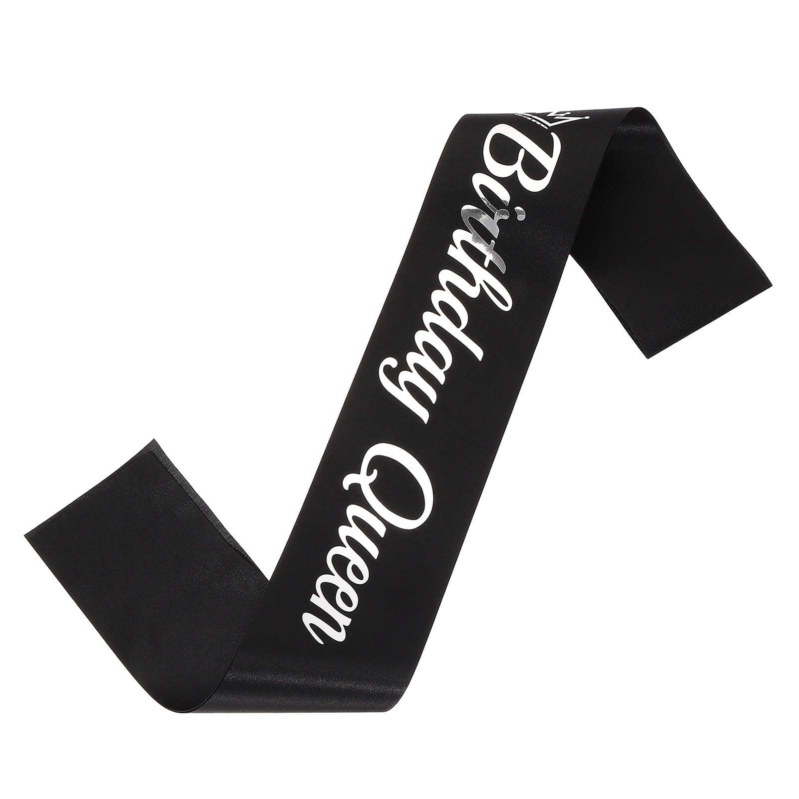Birthday Queen Sash with Pin Silver Foil Lettering for Birthday Party, Black