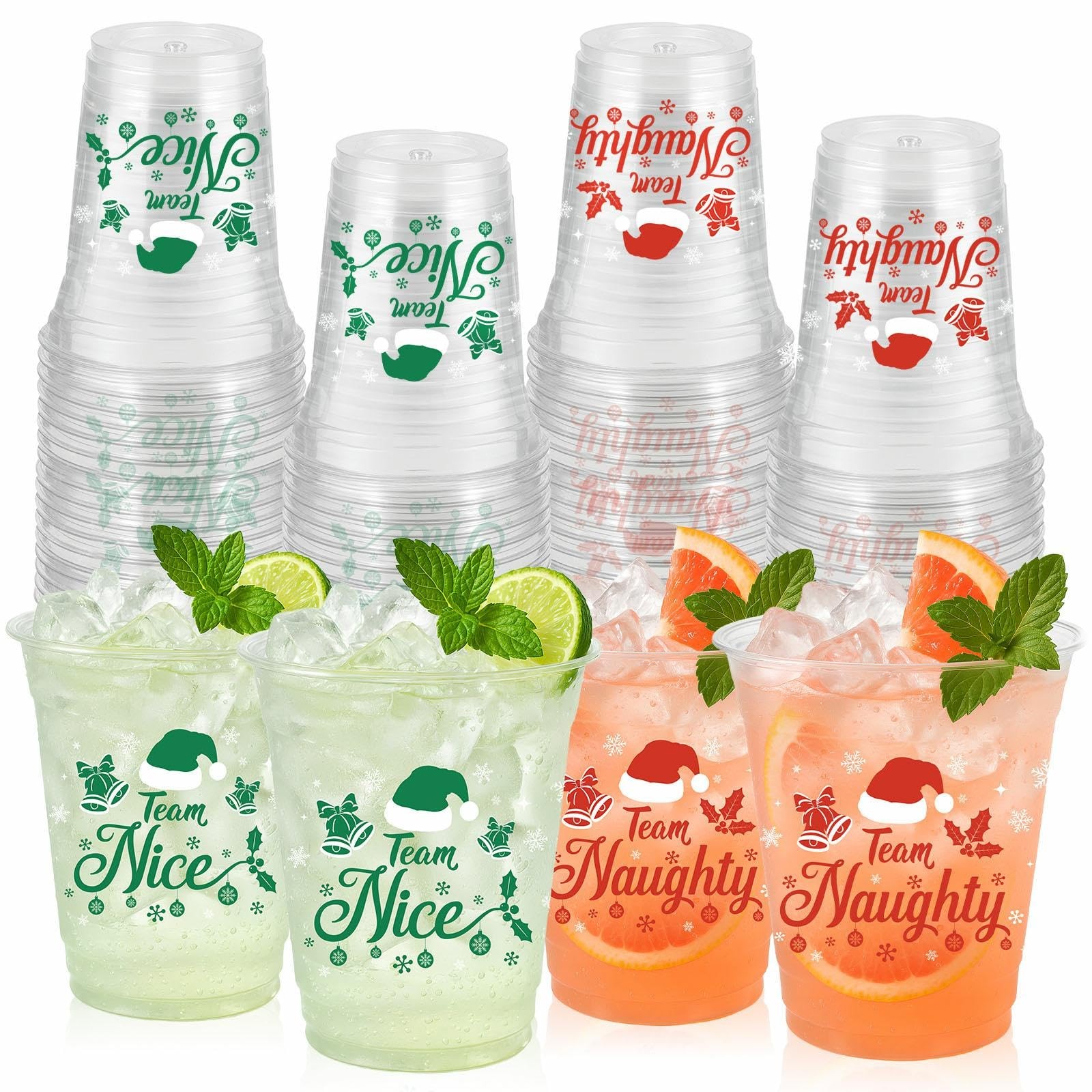 50 Pcs 12OZ Christmas Party Cups,Christmas Plastic standard, Naughty or Nice