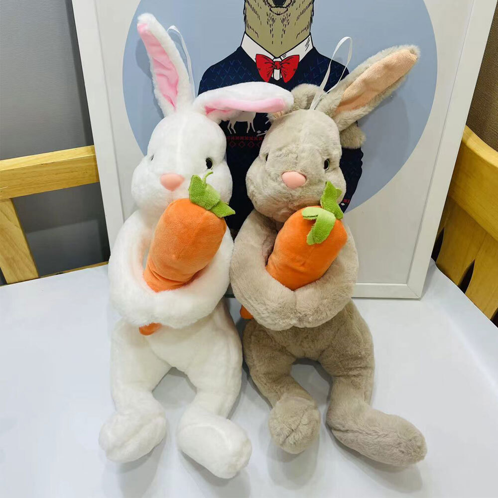 Easter Day Cute White Grey Sitting Bunny Hugging Carrot Simulated Rabbit Doll AE