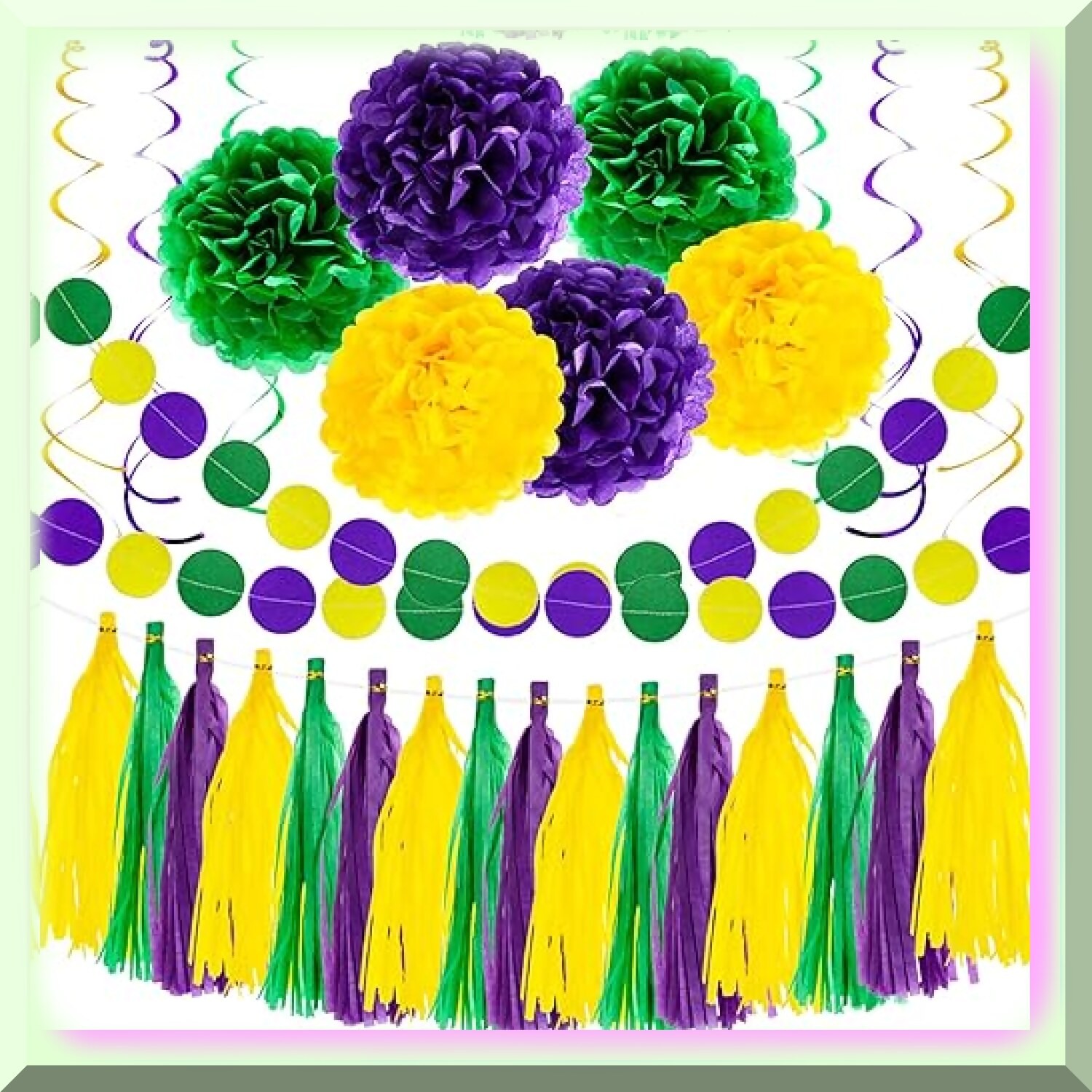 Mardi Gras Tissue Paper Pom Poms and Decorations Pack