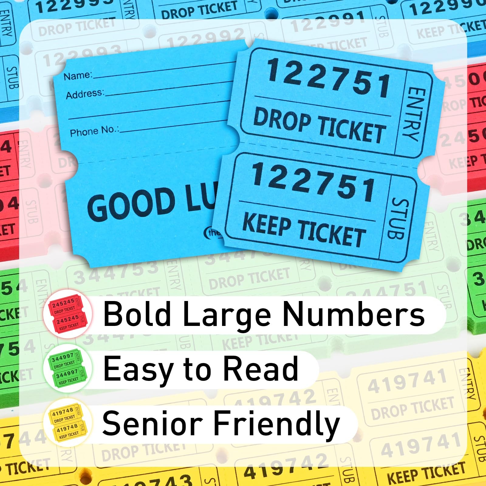 2000 Pcs 50/50 Raffle Tickets, Large Bold Numbers Double Tickets, 2″X2″ Ticket f