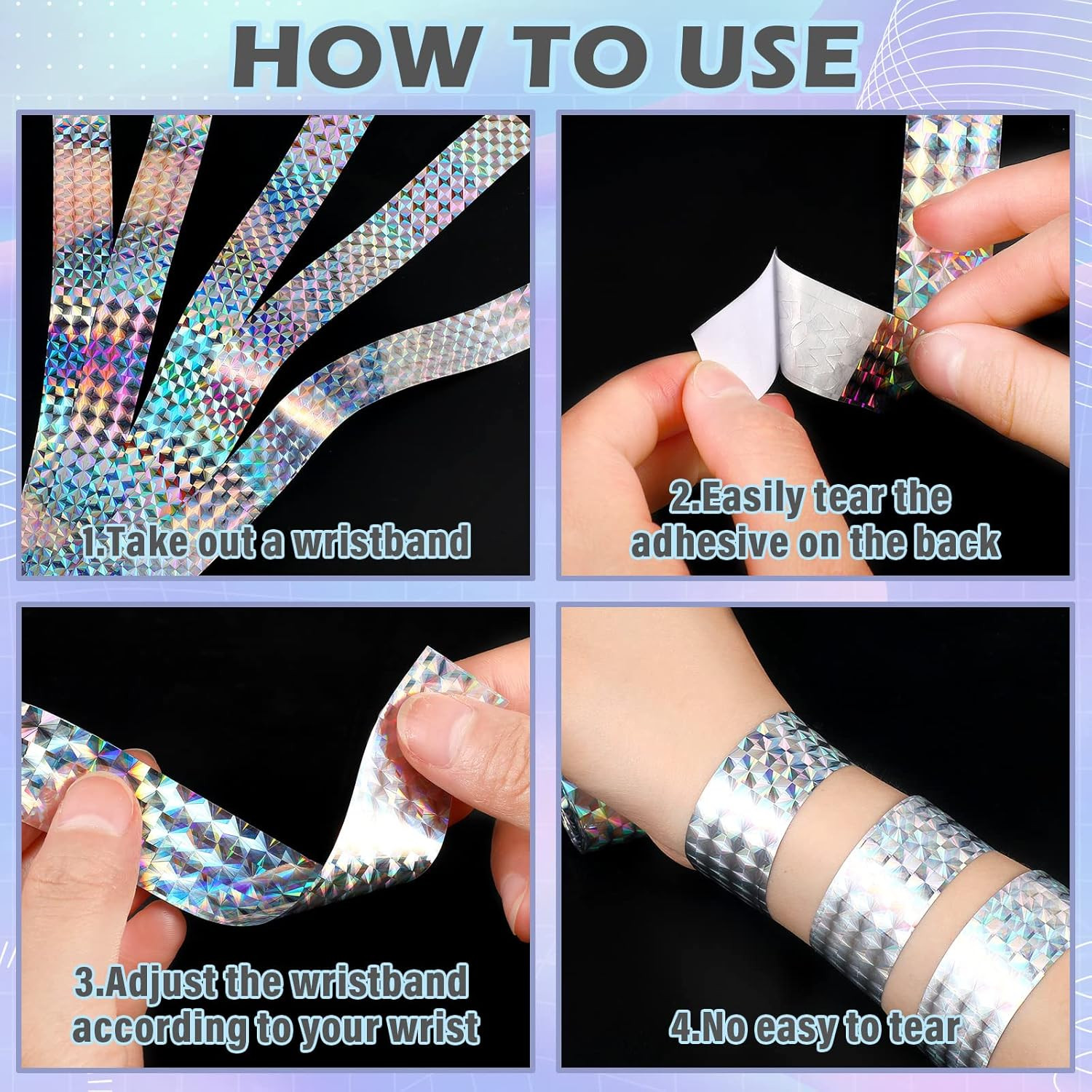 500 Pack Holographic Party Wristbands Assorted Colores Buckle Wristbands for Eve