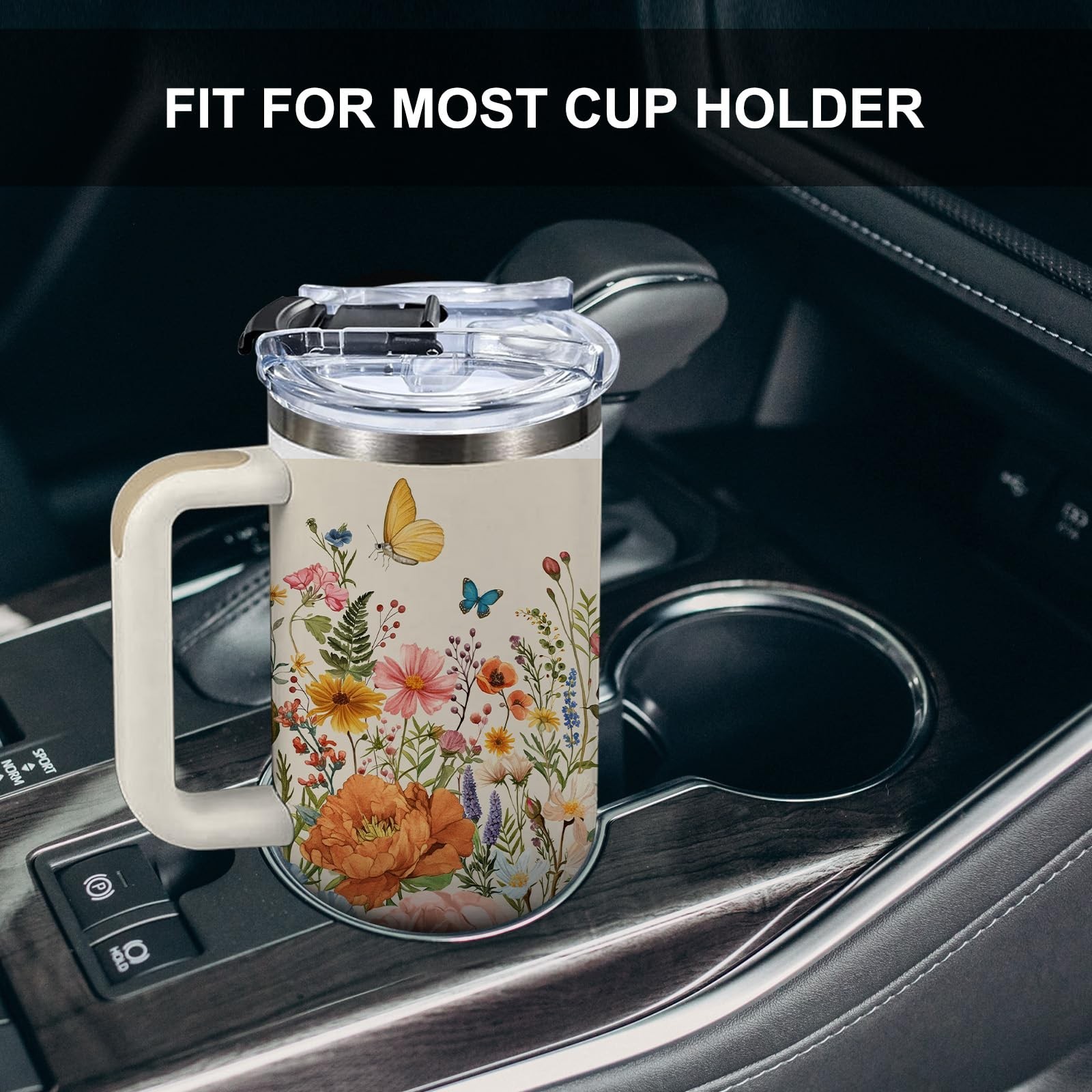 Floral Boho Tumbler 40oz, Flowers Gifts, Flower Coffee Cup Gifts for Women Gi…