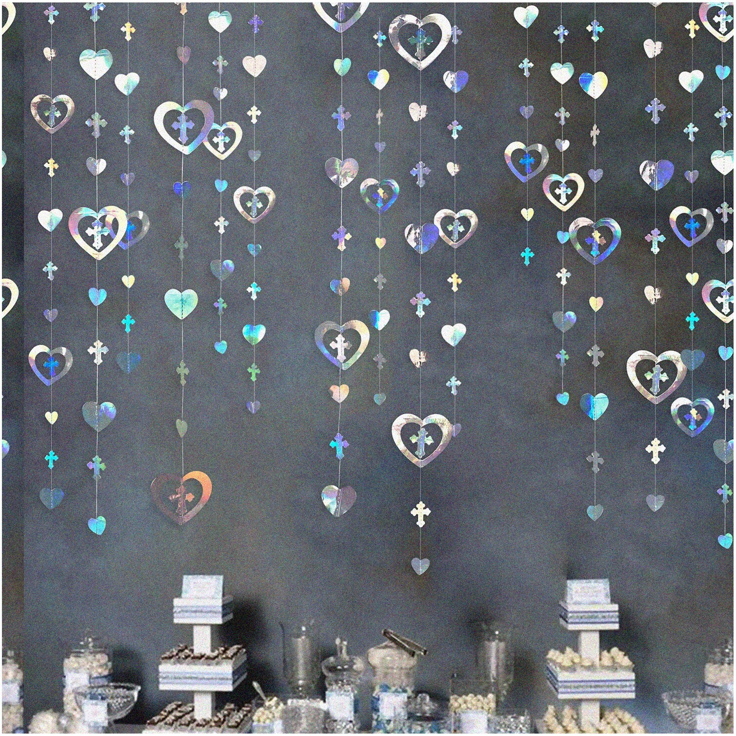 Iridescent Cross Heart Garland 40ft for Holy Occasions