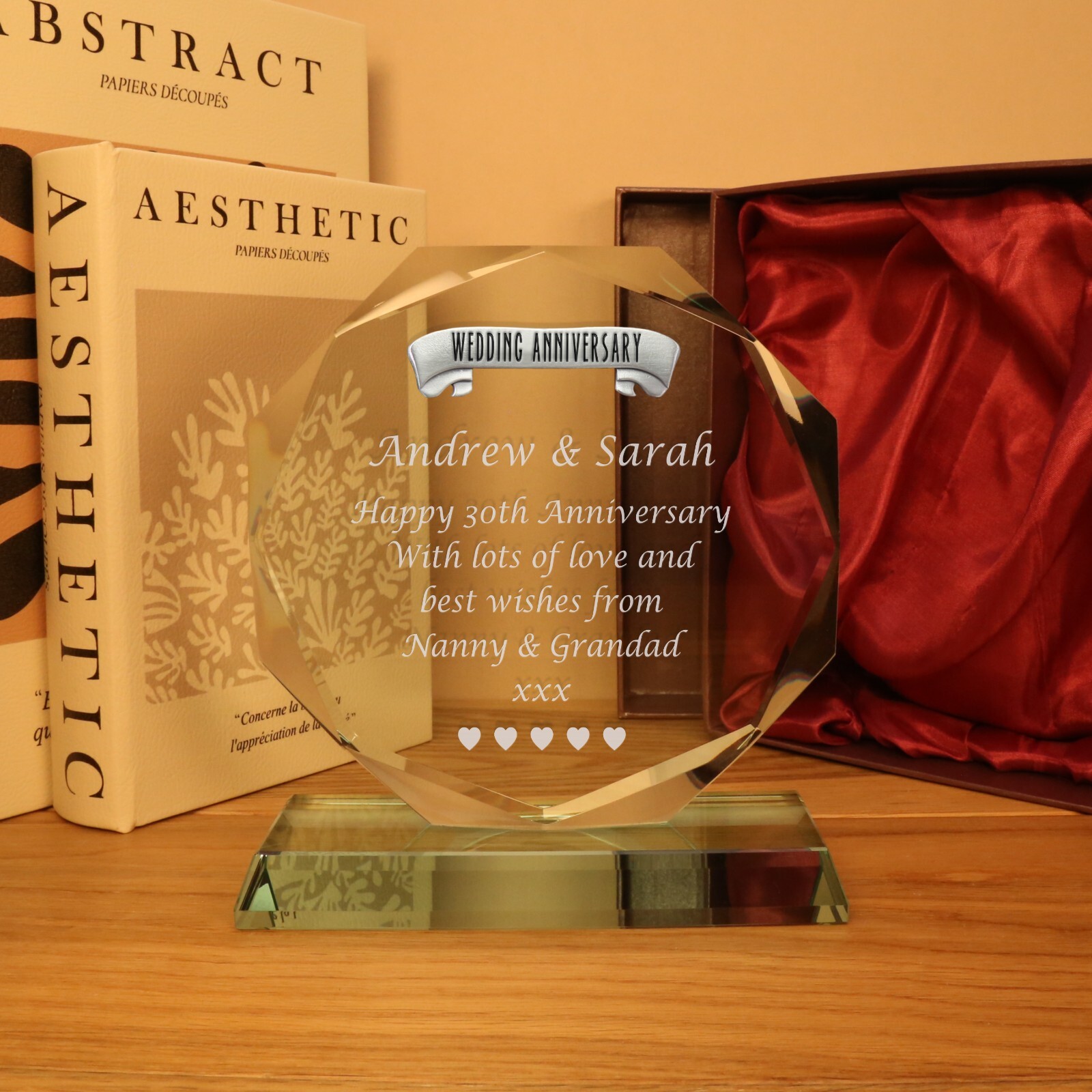 30th Pearl Wedding Anniversary Pewter Feature Engraved Glass Gift 30 Years Gifts