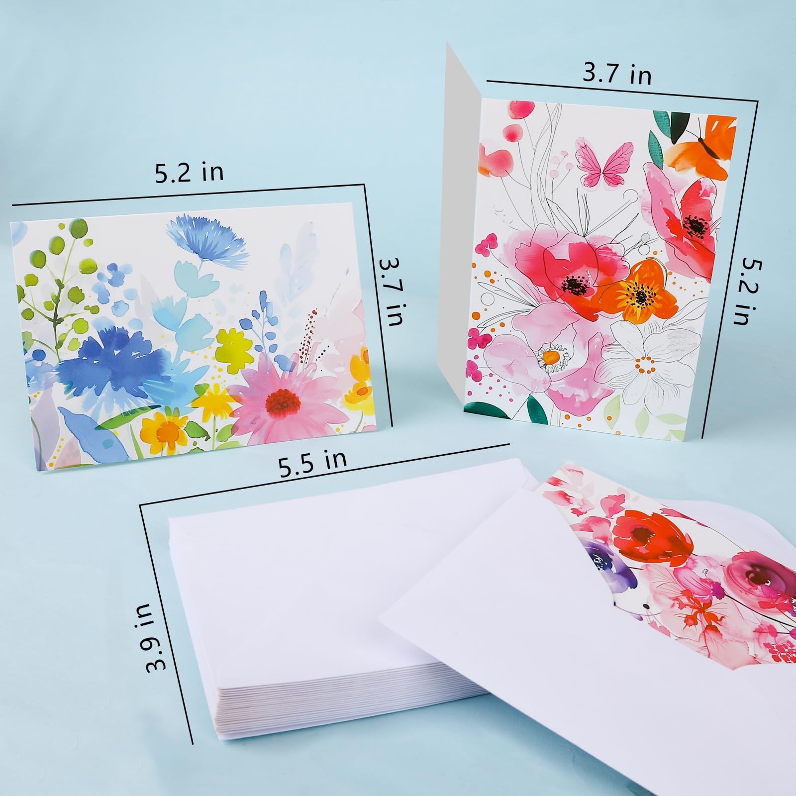 FUHITIM 48 Pack Blank Cards 3.7x 5.2 Inch, Watercolor Flower Cards(48 pcs)