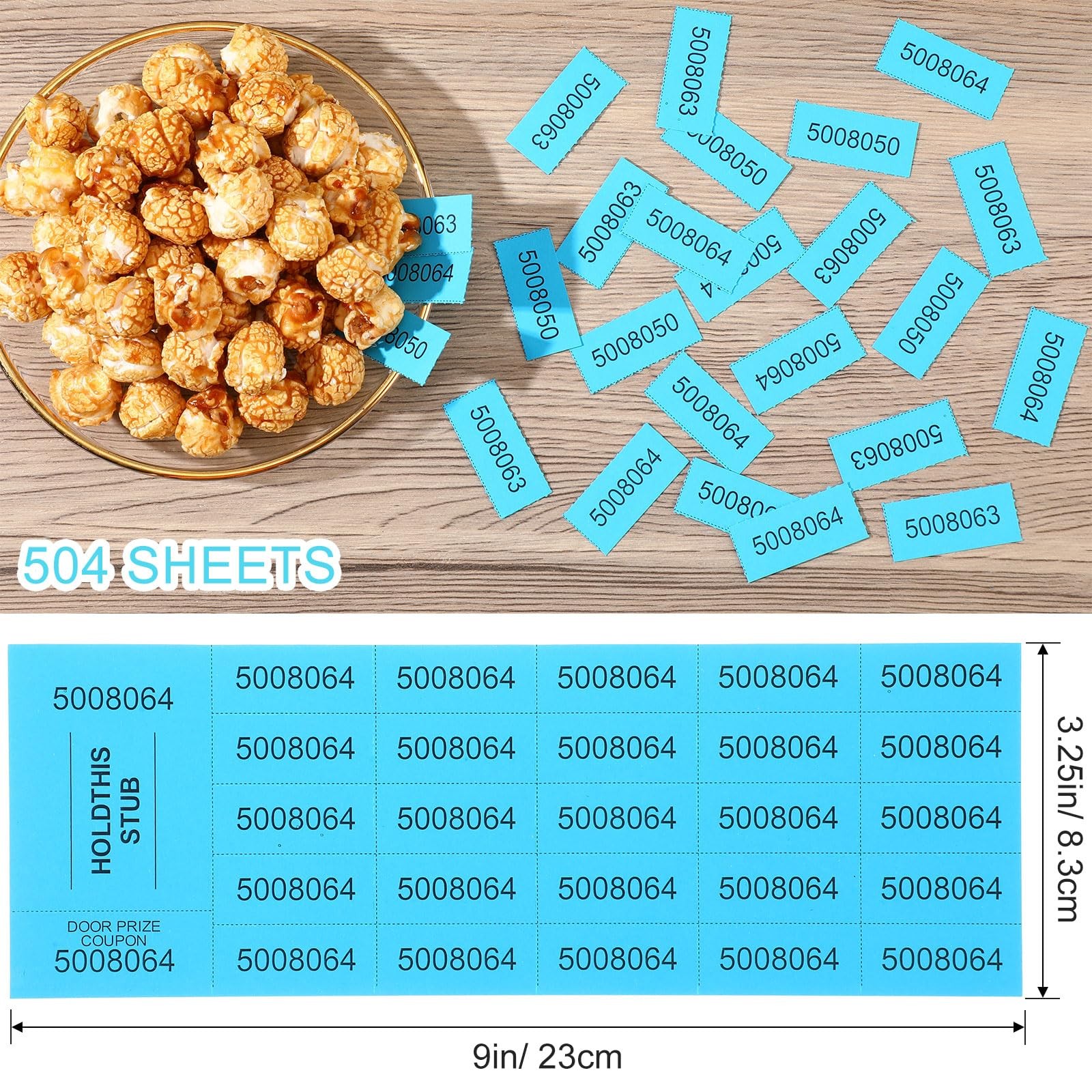 504 Sheets 25 Bid Raffle Ticket Different Numbers Chinese Auction Events Blue