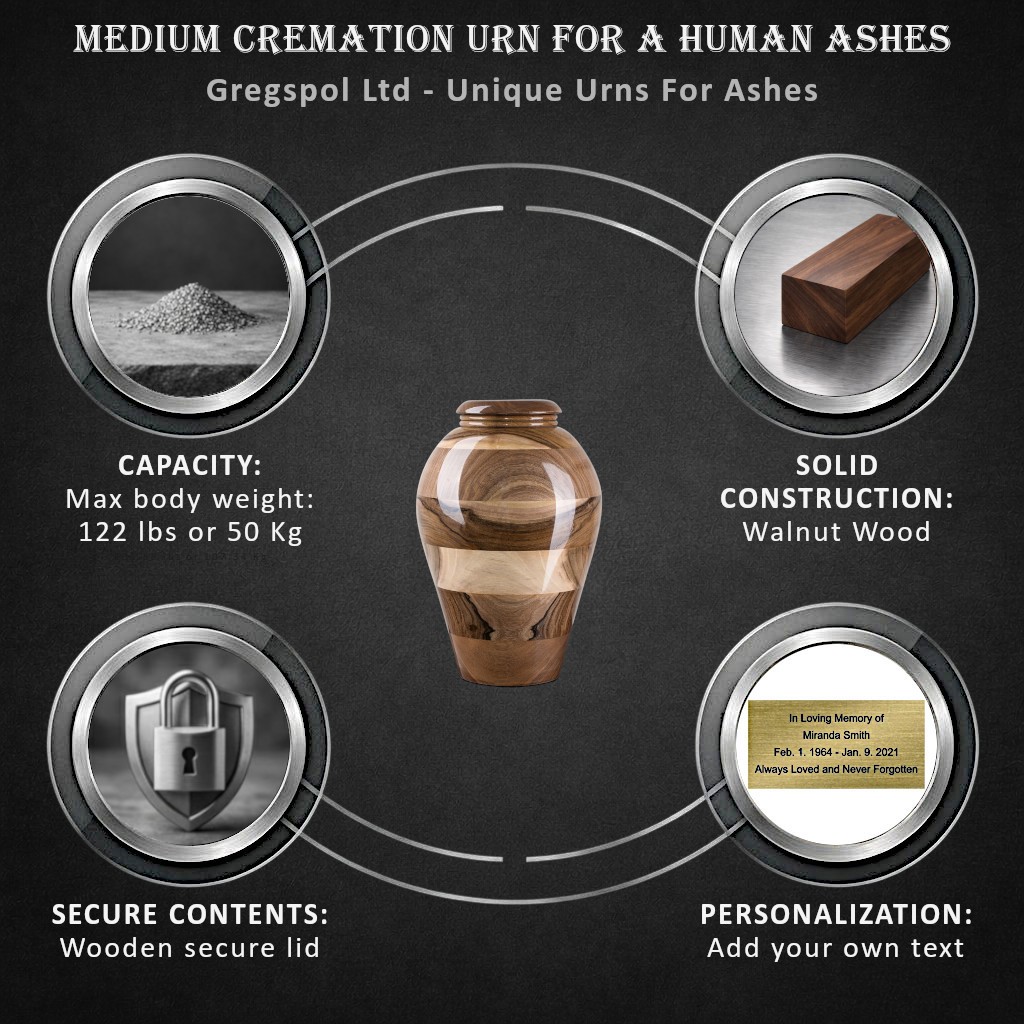 Stunning and very special hand turned wooden Walnut Human Cremation urn for ashe