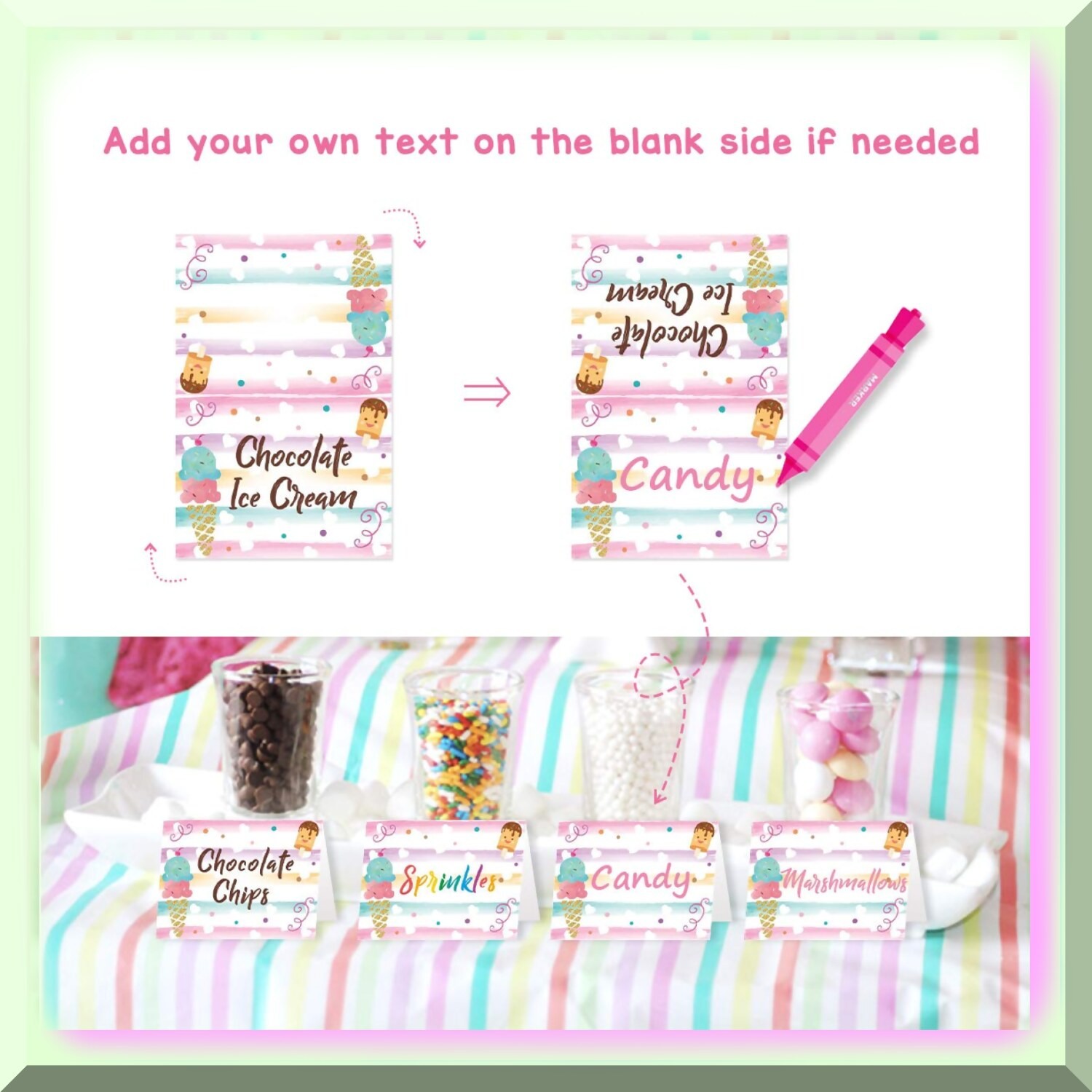 Ice Cream Party Pack with Banner Sign Tents and Tags
