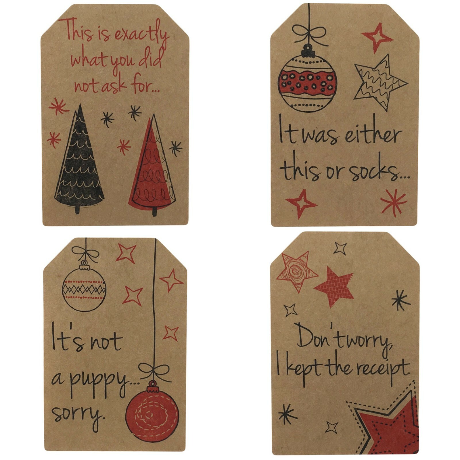 Natural Kraft Sarcastic Funny Christmas Gift Tags | 2 x 3″ Inch | 100 on a Roll