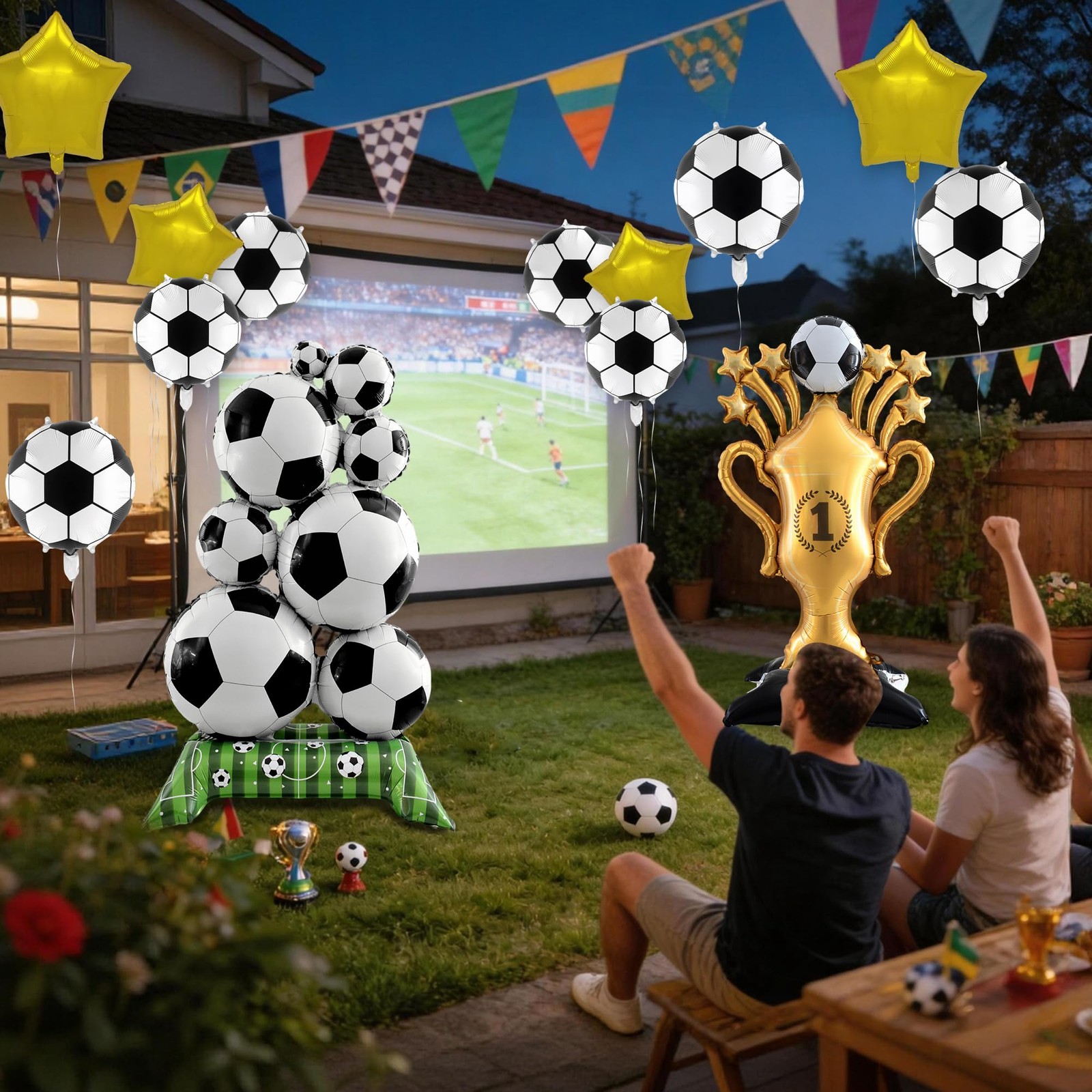 10PCS Soccer Balloons Set – Large Balloon Large, White Gold and Black
