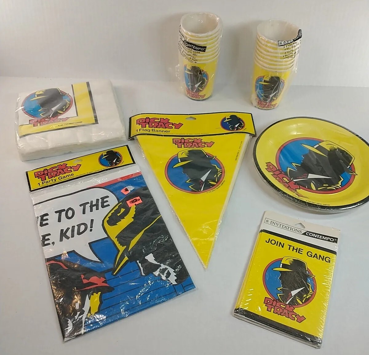 NOS Dick Tracy Disney Beach Products Party Birthday Paper Supply Lot 1990 Vtg.