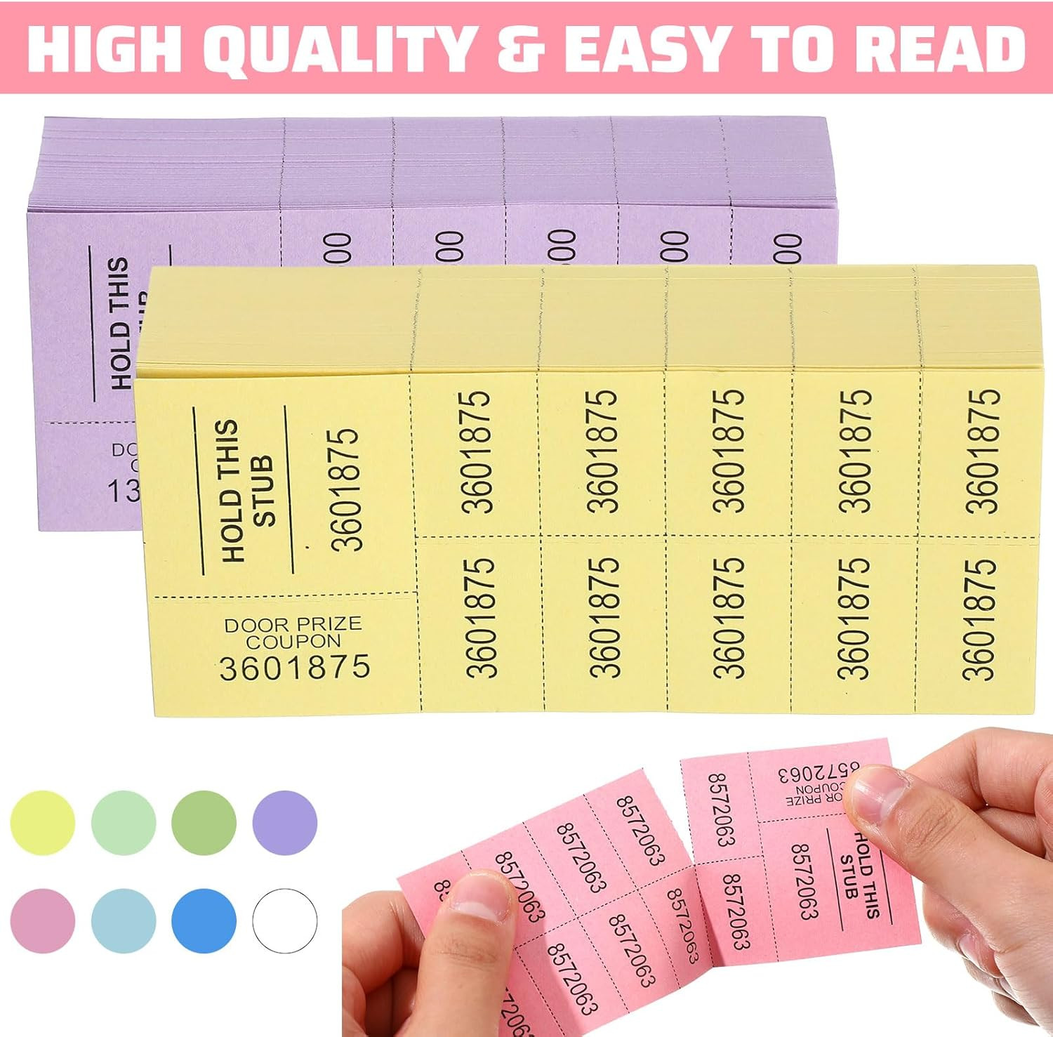 1000 Sheets Raffle Tickets with 10 Bid Numbers per Sheet Colored Raffle Tickets