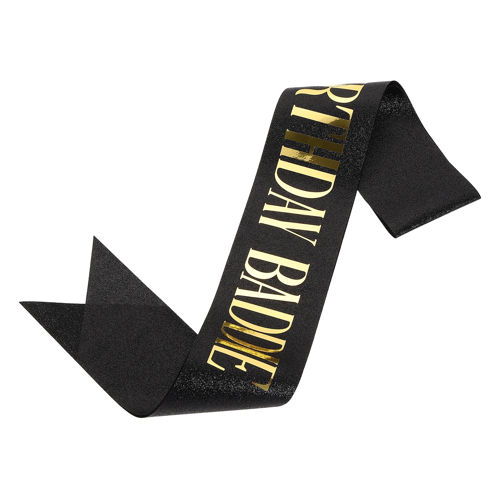 Black Birthday Baddie Sash with Pin Gold Foil Lettering for Party