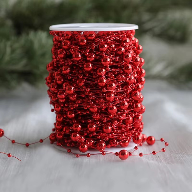 10 Meters Artificial Pearl Flower Bead Ring Chain For Christmas Tree NEW