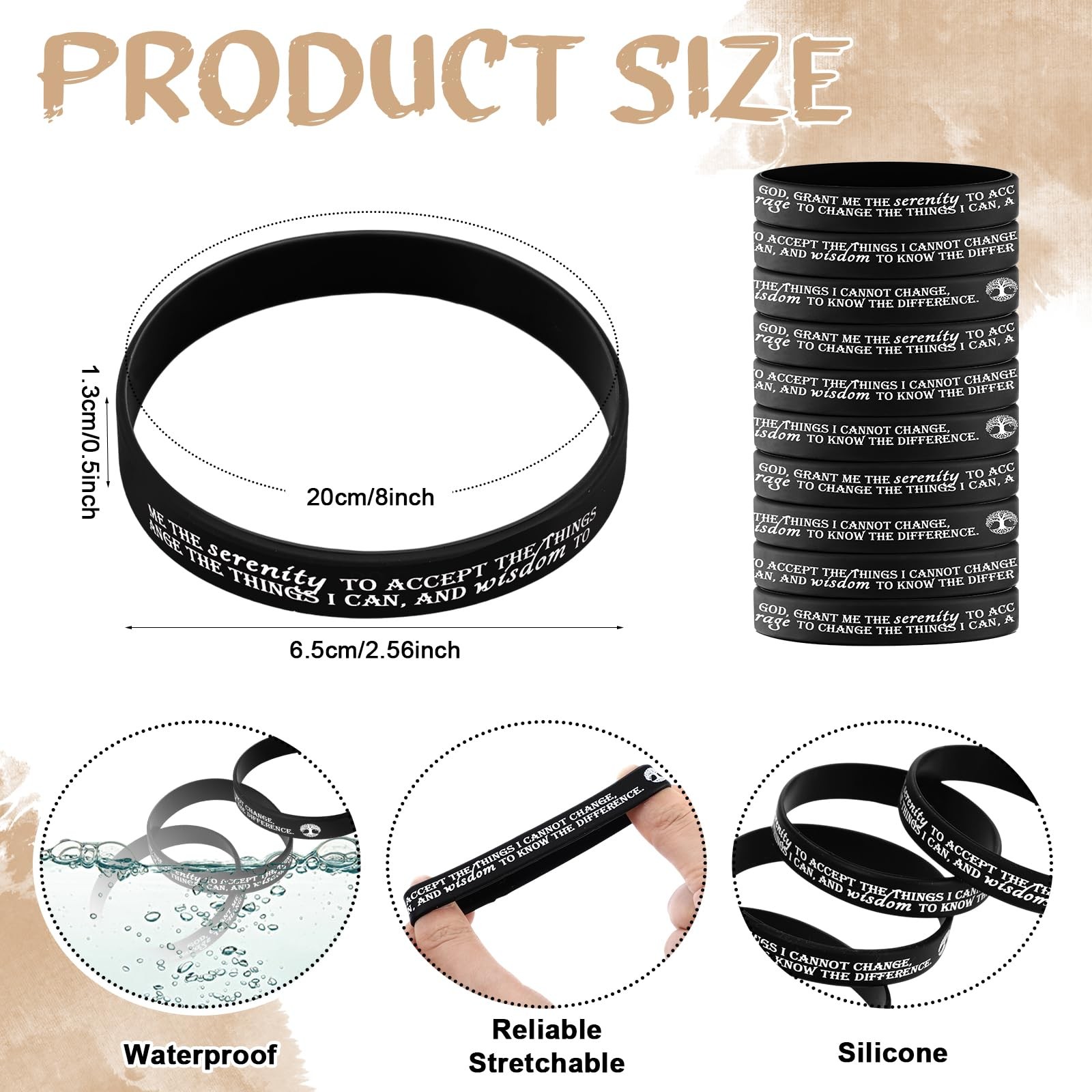 Cunno 50 Pcs Sobriety Bracelets Easter Serenity Prayer Gifts 20.2cm, Black